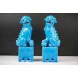 Pair of Chinese Turquoise-glazed Temple Lion Dogs / Dogs of Fo, 26cm high