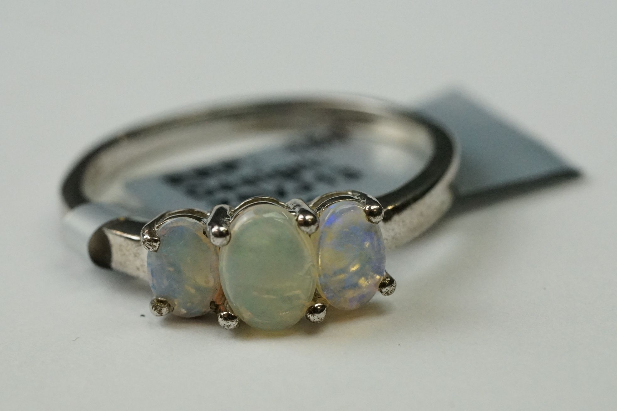 Two sterling silver ladies dress rings set with Opal cabochons. - Image 8 of 11