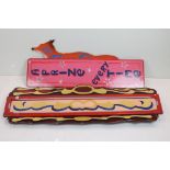 Fairground - Two Painted Wooden Fairground Ride / Game Side Panels, 142cm long together with Cut Out