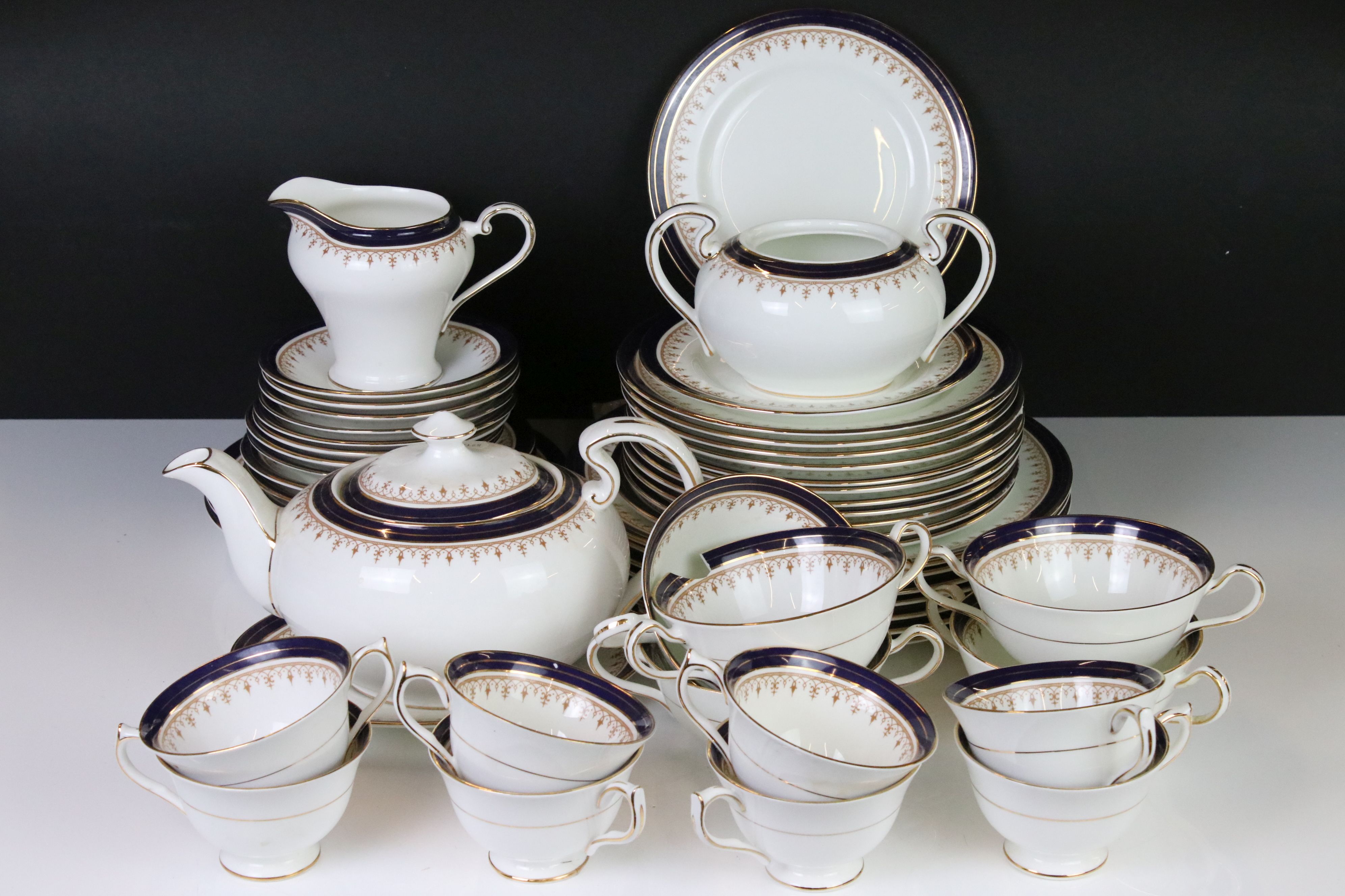 Collection of Aynsley dinner and tea ware in the Leighton pattern including Teapot, 2 soup bowls,