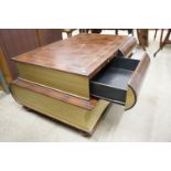 20th century Coffee Table in the form of a stack two leather bound books with two drawers to top