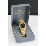 Waltham Gents Gilt Bark Effect Dress Watch with black dial