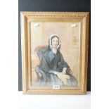 Herbert L Smith, Victorian Watercolour Portrait of a Lady wearing a bonnet sat in a chair, signed