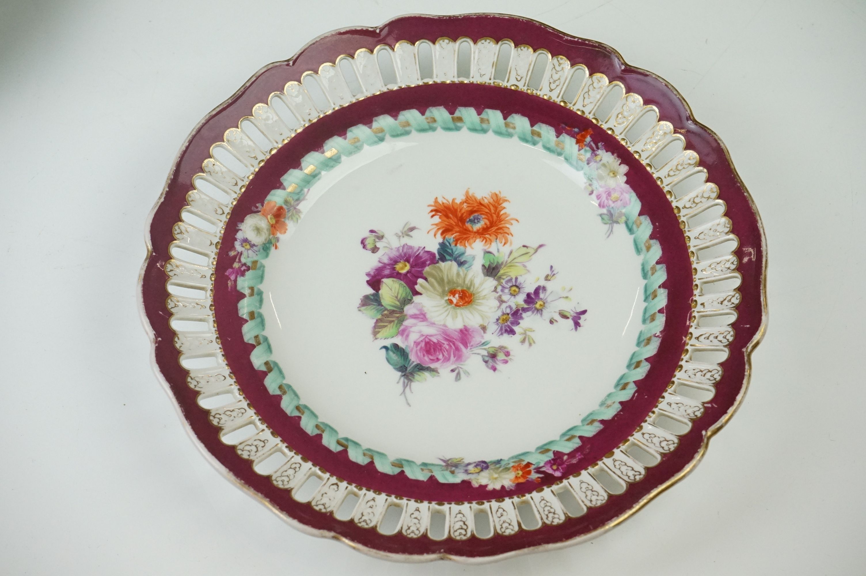 Seven Meissen reticulated Plates decorated with sprays of flowers within a ribbon border and pierced - Image 8 of 18