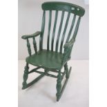 Victorian Painted and Distressed Lathe Back Rocking Chair