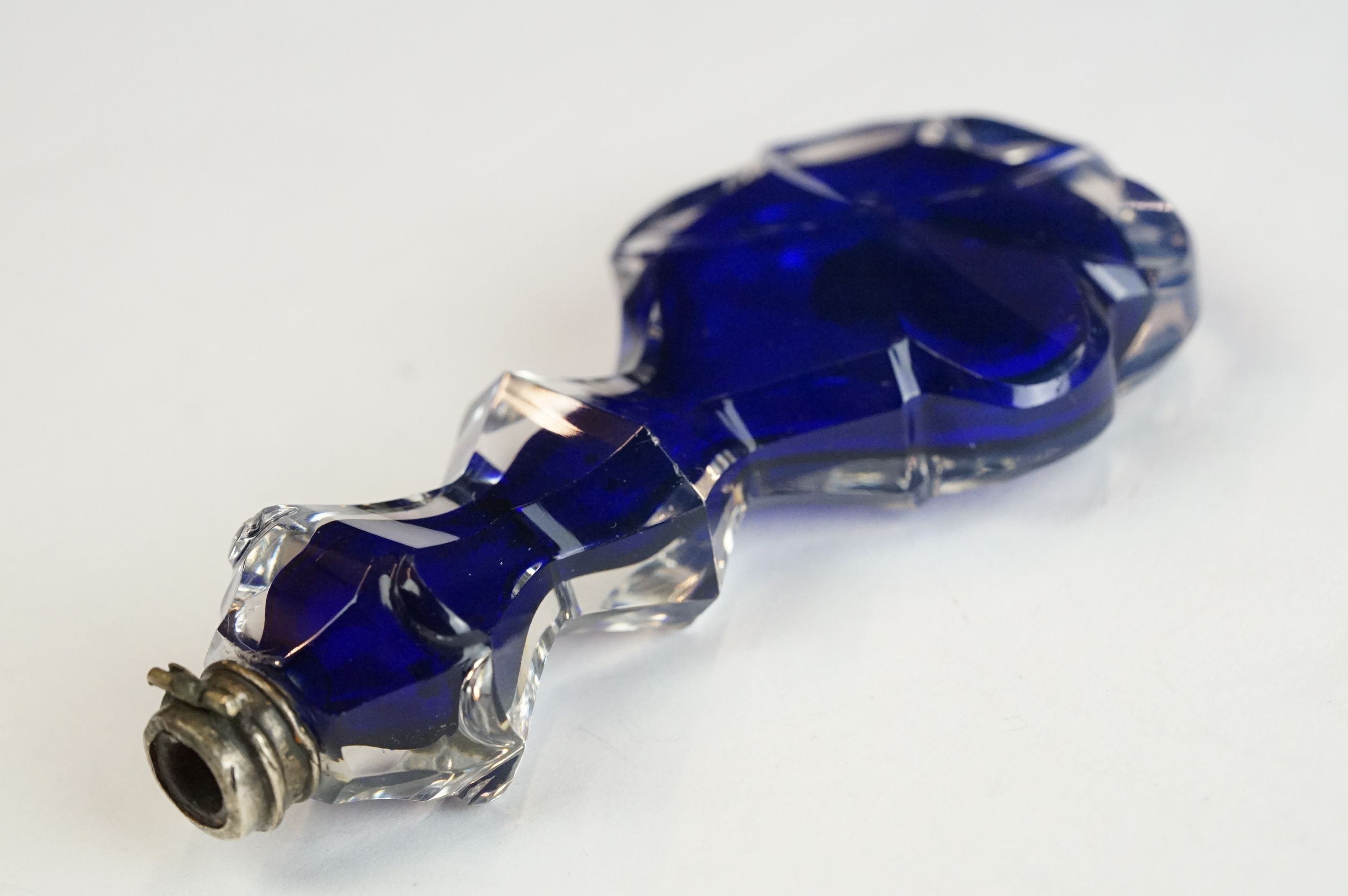 A fully hallmarked sterling silver pierced cased scent bottle together with a blue glass and a - Image 6 of 10