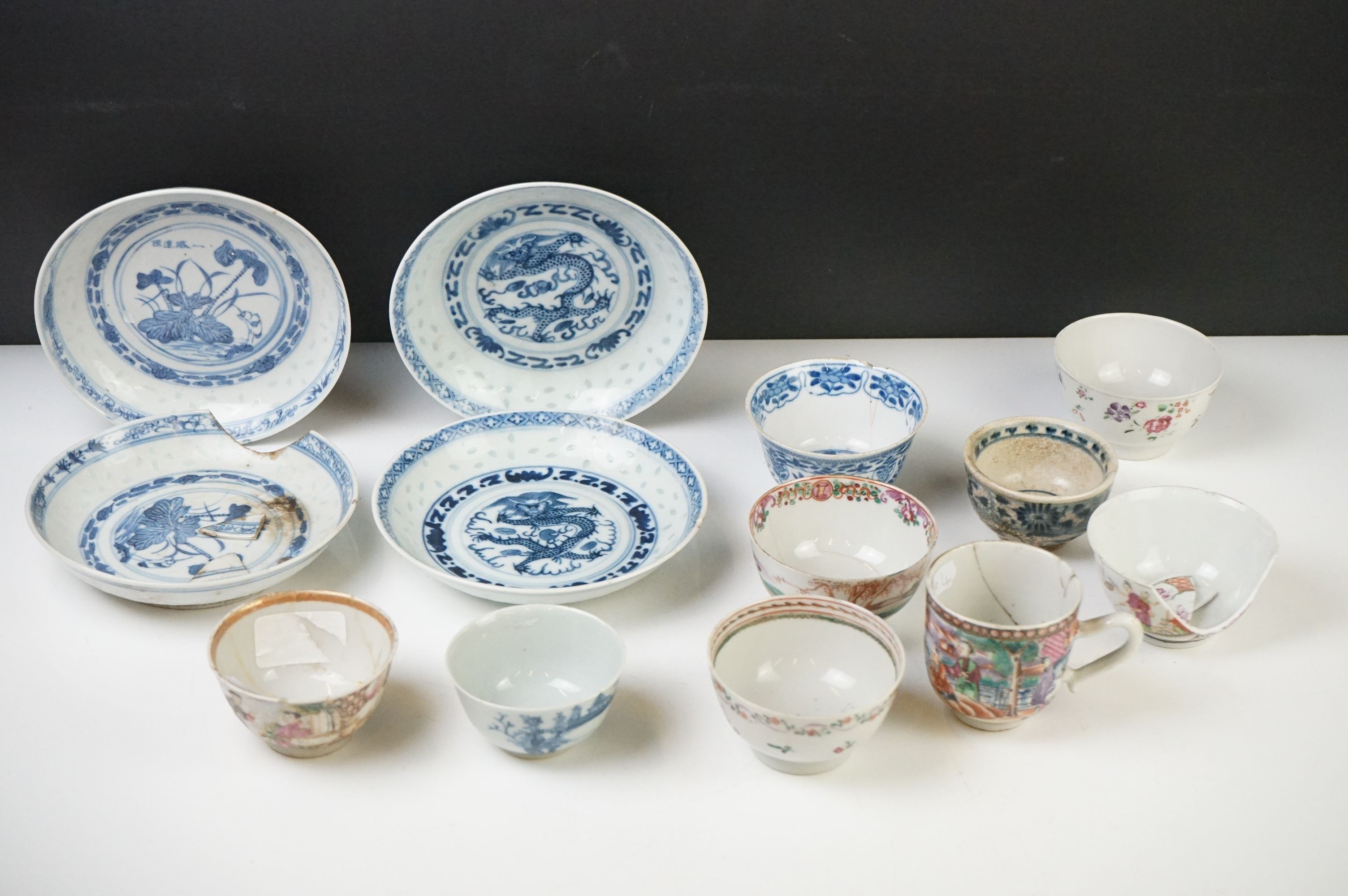 Collection of Chinese Tea Bowls, Cups and Saucers, 18th century onwards, mainly famille rose and