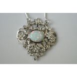 Silver CZ and Opal paneled Pendant Necklace