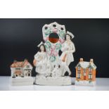 19th century Staffordshire Pottery Watch Holder with a musician lady holding a sheep and a