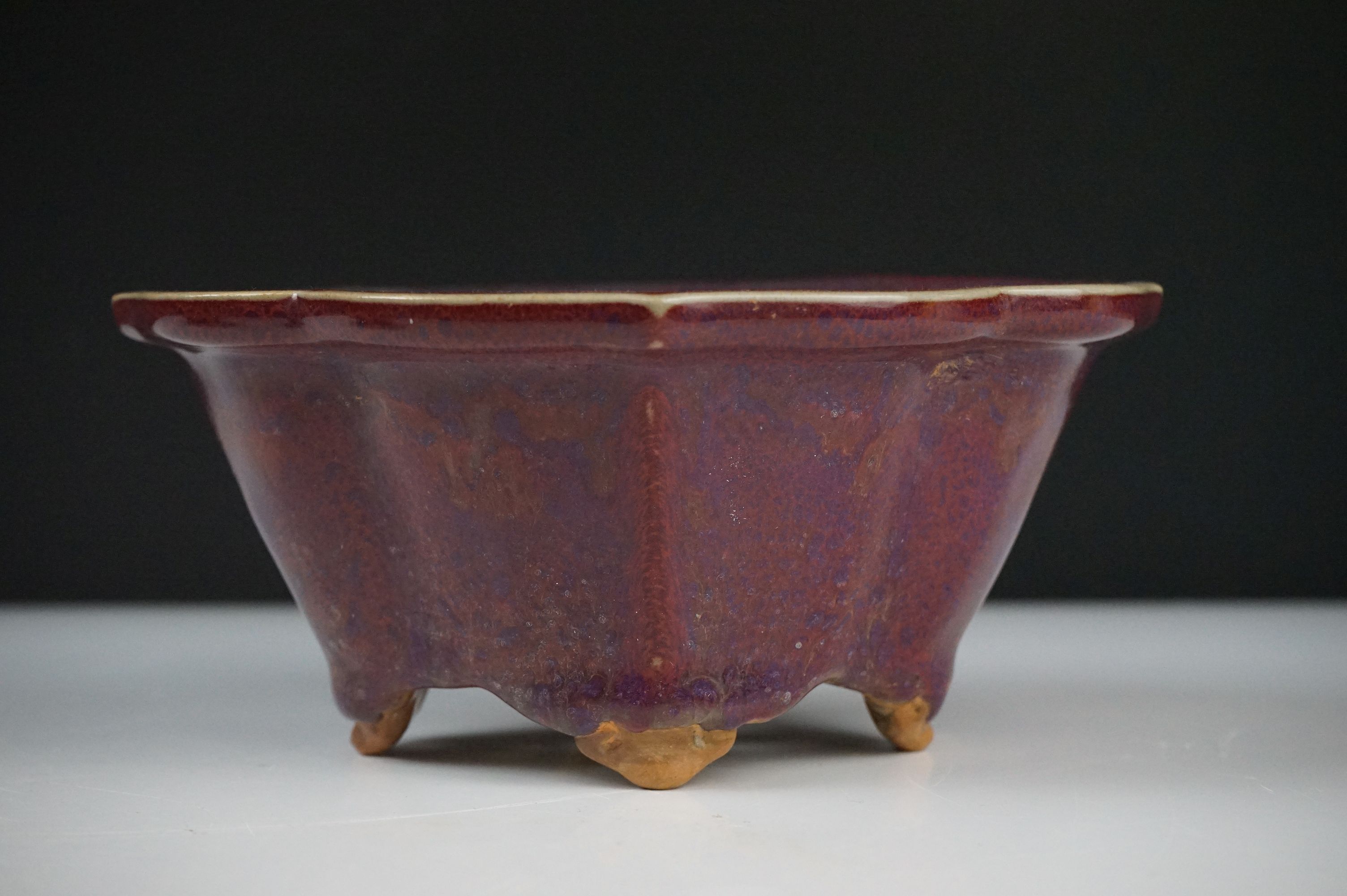 Chinese Jun type Quatrefoil Planter and Stand, the exterior with a purple tone glaze and the - Image 3 of 6