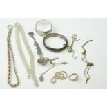Collection of Hallmarked Silver items including Chains, Bracelets, Spoons, etc