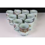 Ten Adams ' Liberty of London ' Ceramic Year Mugs, complete run from 1986 to 1995