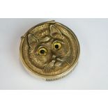 Brass Vesta of circular form depicting a cat