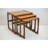 Mid century Retro G-Plan ' Quadrille ' Teak Nest of Three Tables, largest 54cm wide x 49cm high