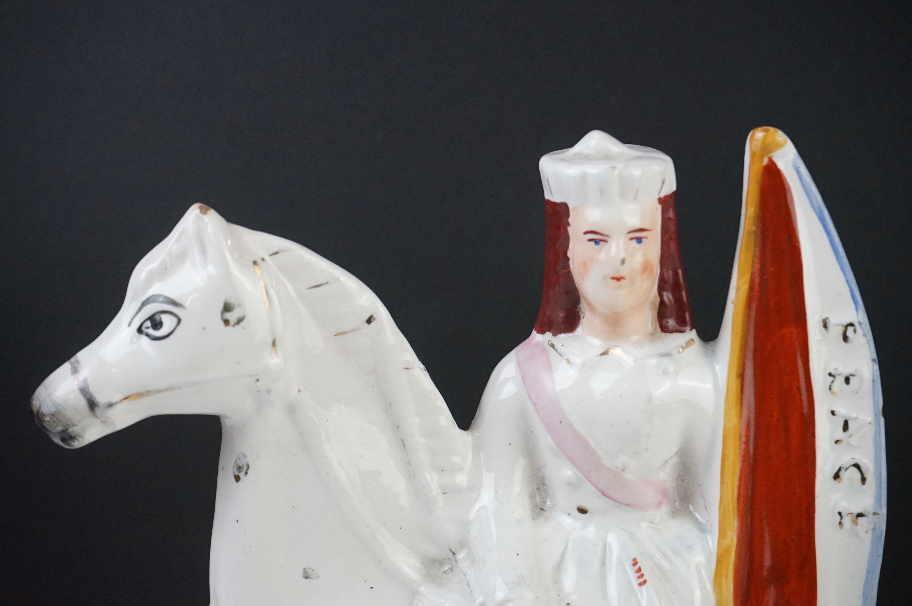 Pair of 19th century Staffordshire Flatback Figures titled ' War ' and ' Peace ' modelled as a - Image 9 of 21