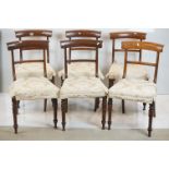 Set of Six William IV Mahogany Dining Chairs with curved back rails and central rail, stuff over