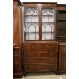 Edwardian Mahogany Inlaid and Cross-banded Secretaire Bookcase, two astragel glazed doors opening to