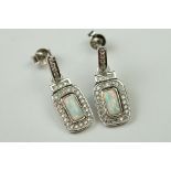 Pair of Silver CZ and Opal Drop Earrings