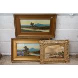 Pair of Victorian Mountain Landscape Oil Paintings signed L Hans ??, 22cm x 47cm, gilt framed and