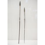 Two African Fishing Spears, possibly Sudanese, with iron heads and wooden shafts, one with barbs,