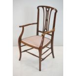 Early 20th century Elbow Side Chair with pierced carved splat, 55cm wide x 96cm high