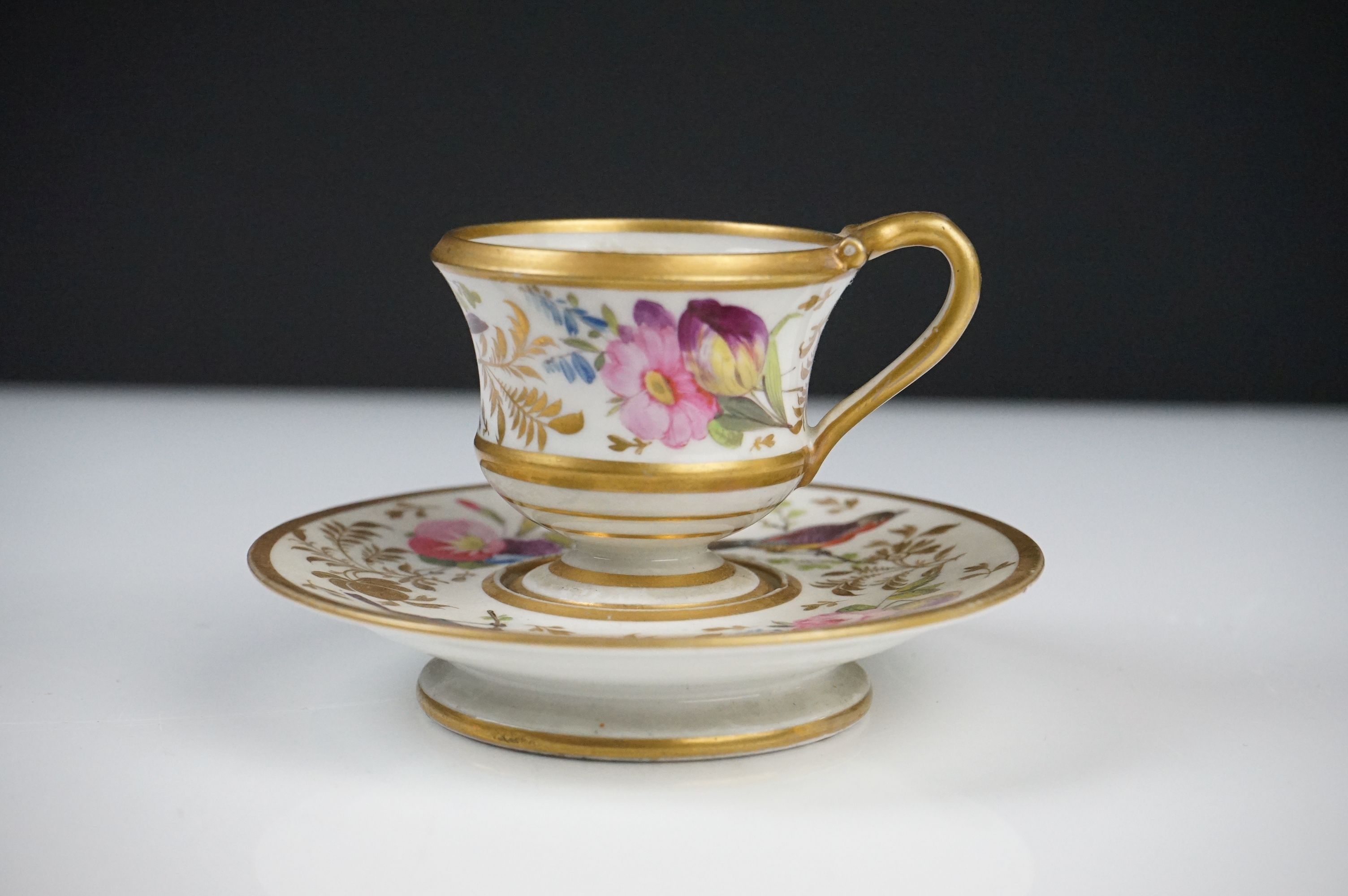 Pair of Continental Porcelain Cabinet Cups and Saucers decorated in gilt and enamels with flowers - Image 4 of 8