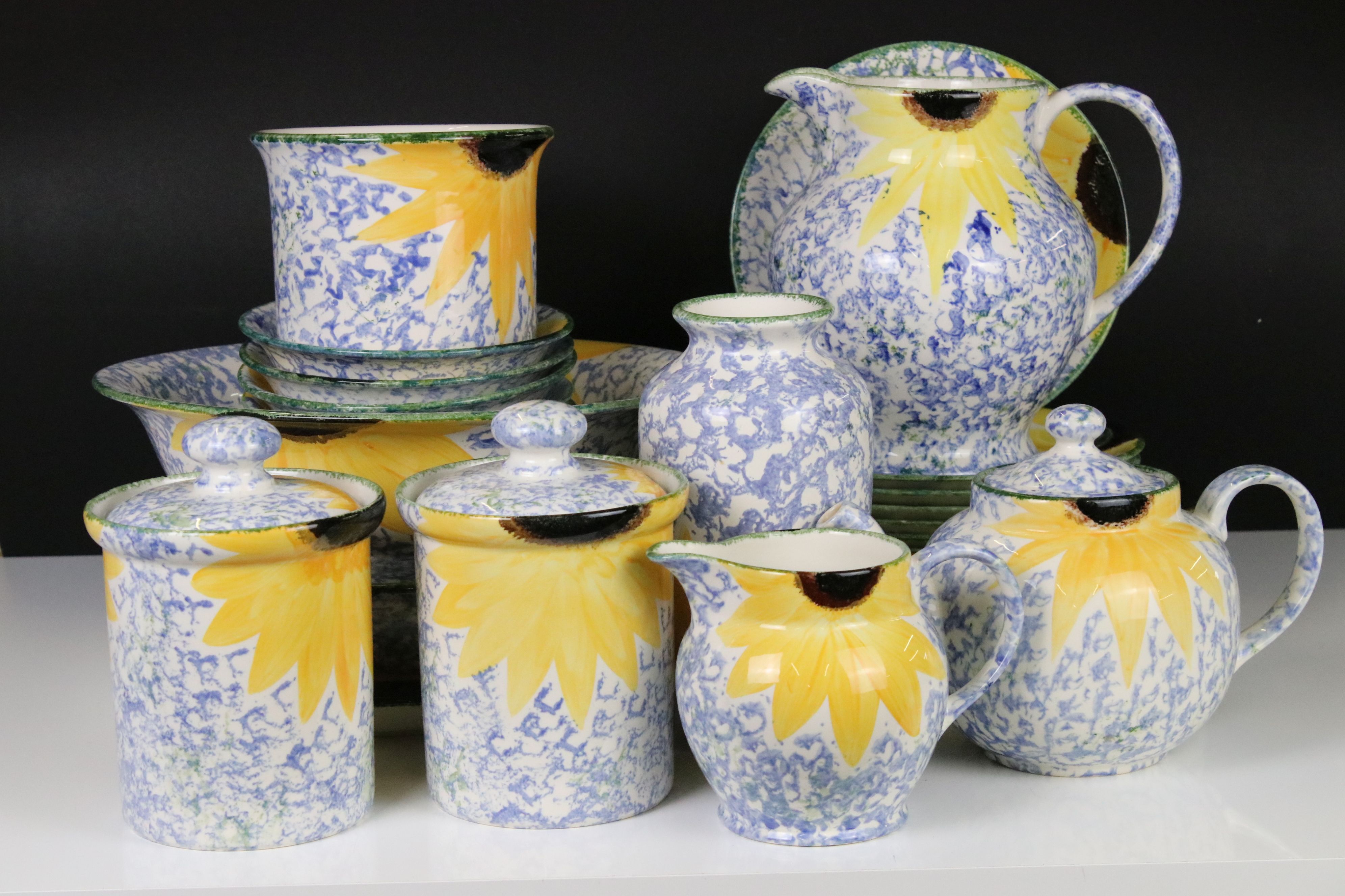 Collection of Poole Pottery ' Vincent Sunflower ' Kitchen ware including 2 lidded storage jars,