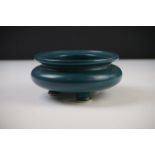 Chinese Porcelain Censer with dark turquoise glaze and Qianlong type marks to base, 13cm diameter