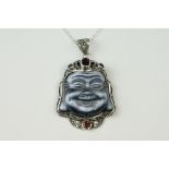 Silver and Abalone Buddha Necklace set with semi-precious stones