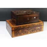 Mahogany and Burr Walnut Inlaid Writing Slope together with a Mother of Pearl Inlaid Box (2)