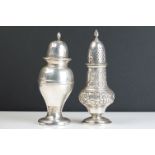 Two Silver Sugar Shakers, Birmingham and Chester hallmarks