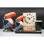 Guinness Ceramic Toucan Clock ' Guinness Time ', 21 cm high together with a Guinness Toucan 'Beer