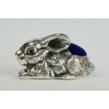 Silver Rabbit Pincushion with ruby eyes