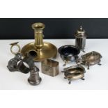 A small collection of mixed metalware to include hallmarked silver napkin ring, silver plated