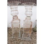 Pair of Wirework Garden Campana shaped Urns on Stands, 161cm high