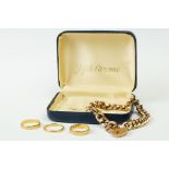 A small collection of gold jewellery to include a 9ct gold chain link bracelet with heart clasp,