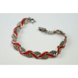 Silver Marcasite and Red Agate Bracelet