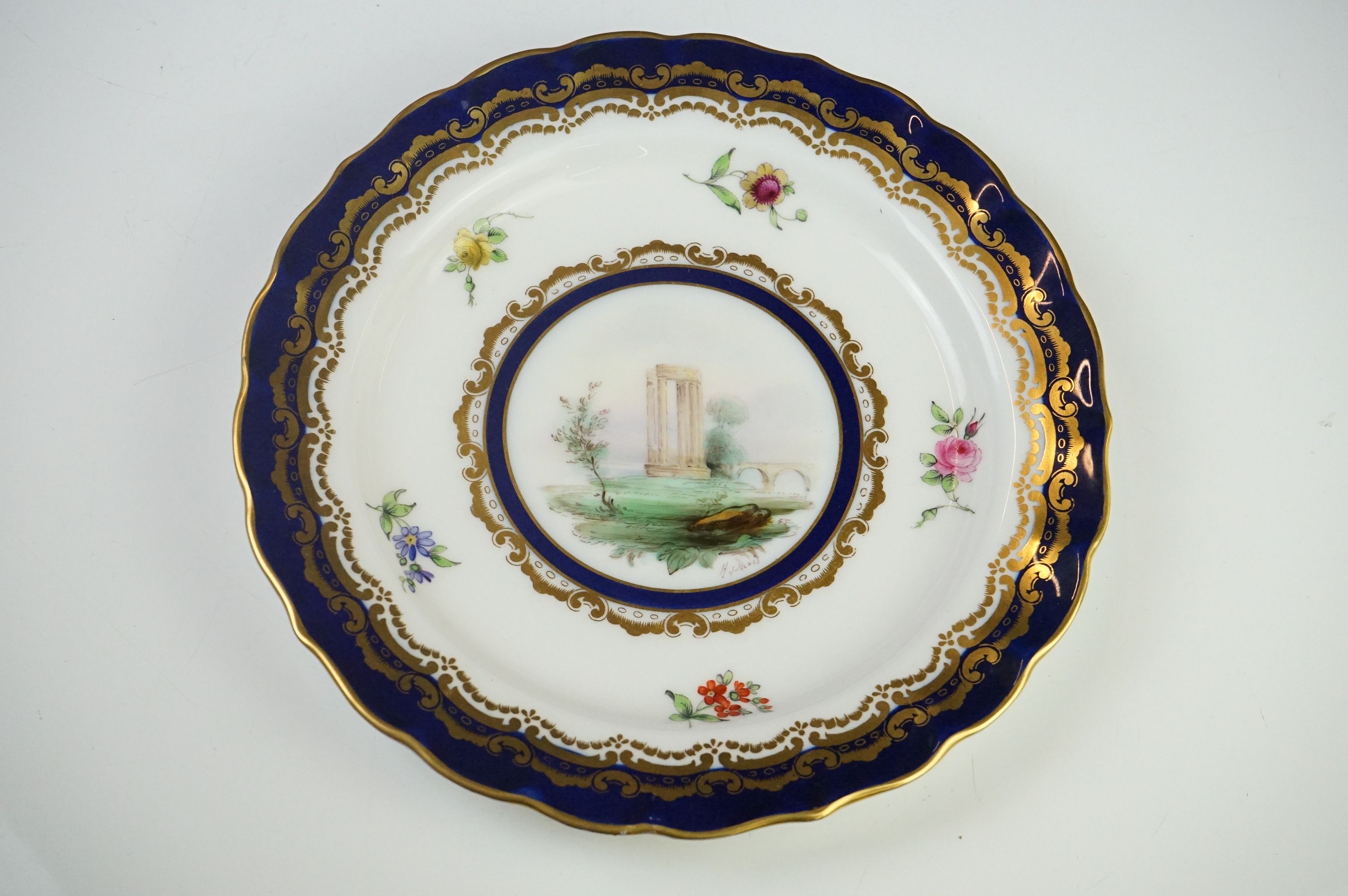 Early 20th century Royal Worcester Cabinet Plate with a hand painted scene of ruins within a blue - Image 8 of 21