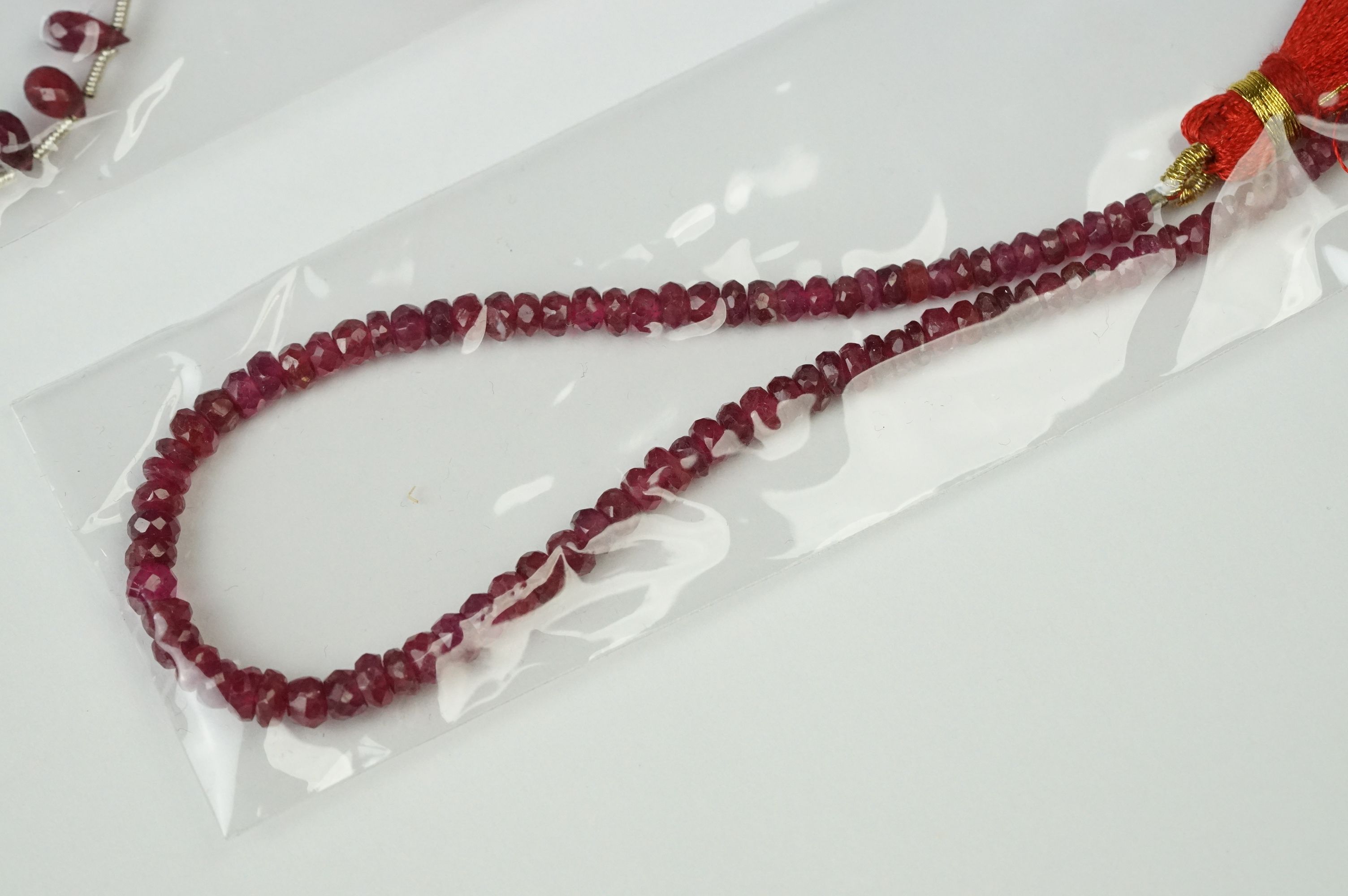 Two ruby faceted drop strands, approx 18cm in length. - Image 2 of 5