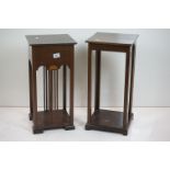 Two Early 20th century Art Nouveau Mahogany Inlaid Square Side / Lamp Tables, largest 29cm wide x