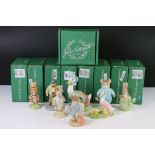 Nine Beatrix Potter Figures including three Beswick ware (Peter and the Red Pocket Handkerchief,