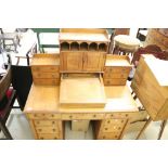 Victorian Golden Oak Clerk's Desk, the over structure with an arrangement of cupboards, drawers,