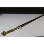 Walking Stick with Heavy Brass Handle and Upper Shaft in the form of a Rams Head, 90cm long