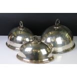 Set of Three Silver Plate Graduating Cloches, numbered 10, 12, 14, largest 36cm long