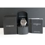 A gents Emporio Armani quartz wristwatch complete with box and papers.