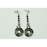 Pair of Silver Drop Earrings in the Art Deco style set in a halo with opal cabochon