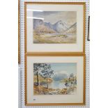 E Grieg Hall (20th century) Two Mountain and Lake scene Watercolours, both signed and measuring 35cm