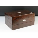 Victorian Rosewood combination Jewellery Box and Writing Slope, the hinged lid opening to a fitted