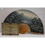 Chinese Door Lock set onto a Gold coloured and Black Lacquered Fan Shaped decorated Panel, silk