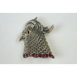 Silver Parrot shaped Pendant / Brooch with ruby collar